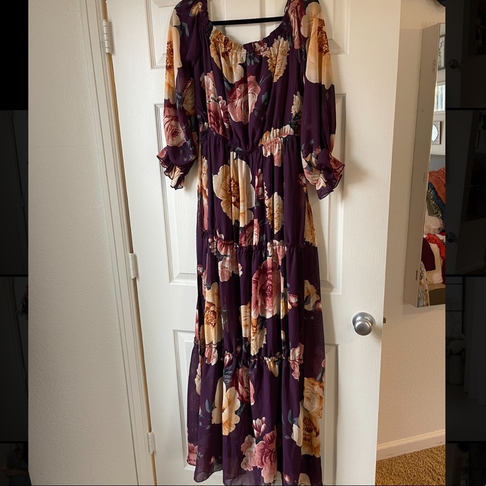 Baltic born- Isabel Eggplant Floral Off Shoulder Maxi Dress XXL